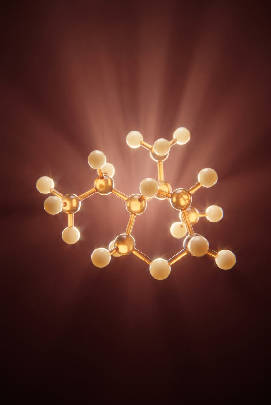 Dopamine molecule glowing warm gold